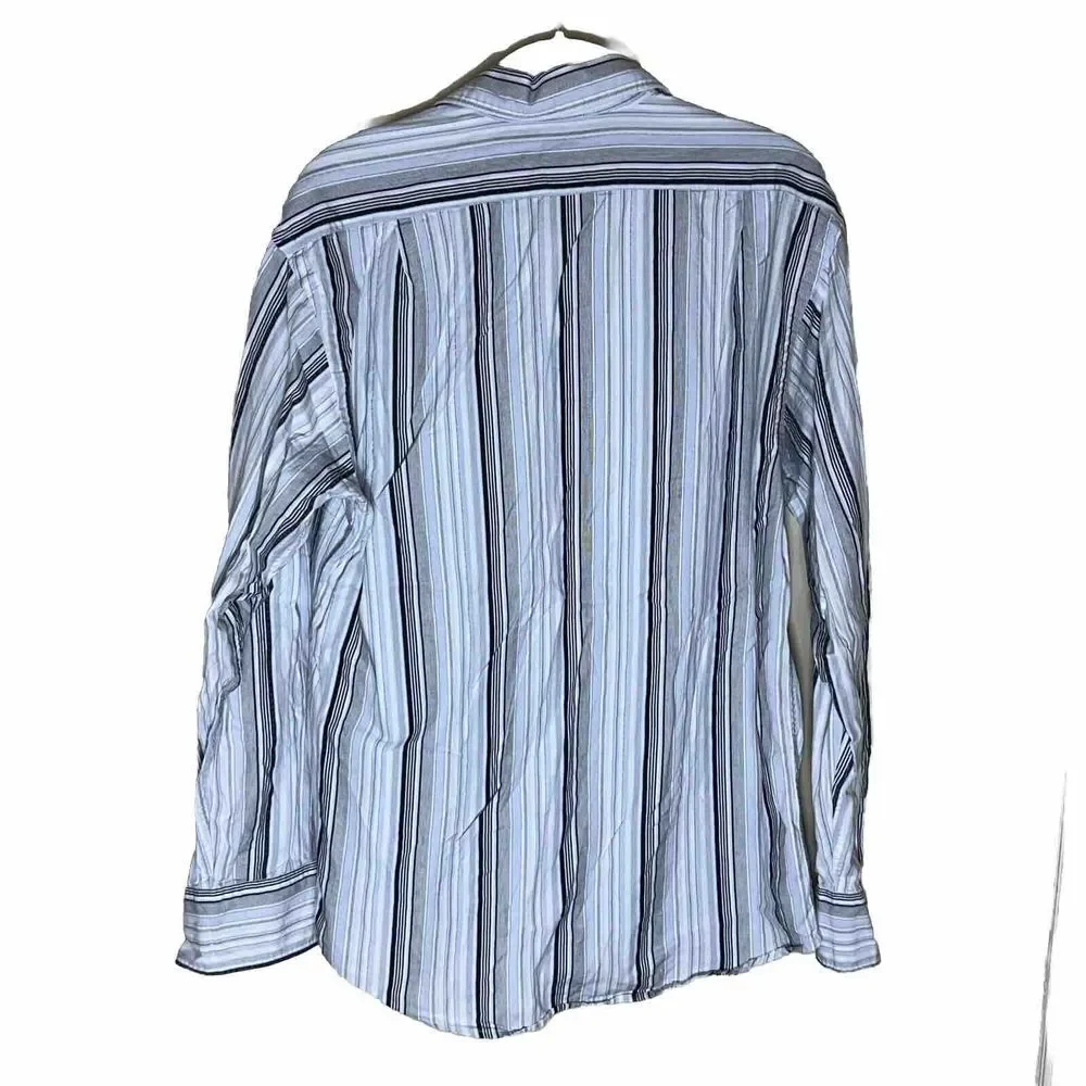 Izod Jeans Men's Medium‎ Maritime Button Down Shirt Blue Gray White Striped
